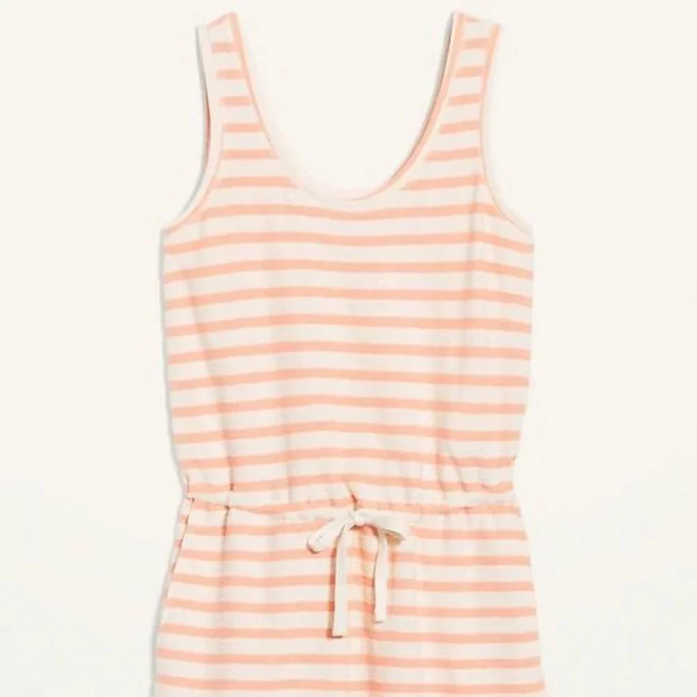 Old Navy Waist-Defined Sleeveless Striped Terry Beach Romper-- 4-inch inseam New - Picture 2 of 4